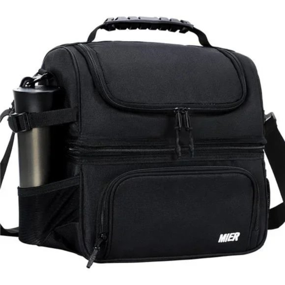 New Dual Compartment Lunch Bag Tote for Men & Women Leakproof Cooler Bag, Black - Picture 1 of 7